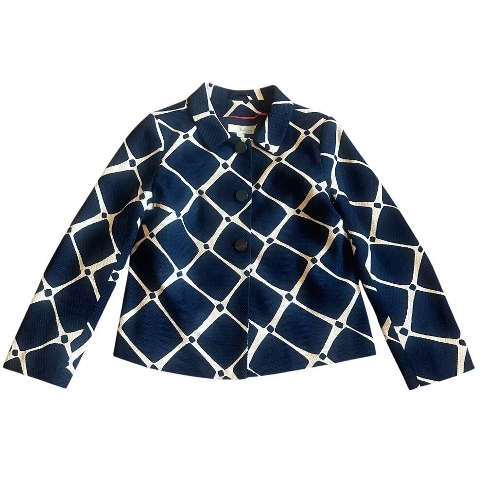 Boden Navy and White Geometric Blazer